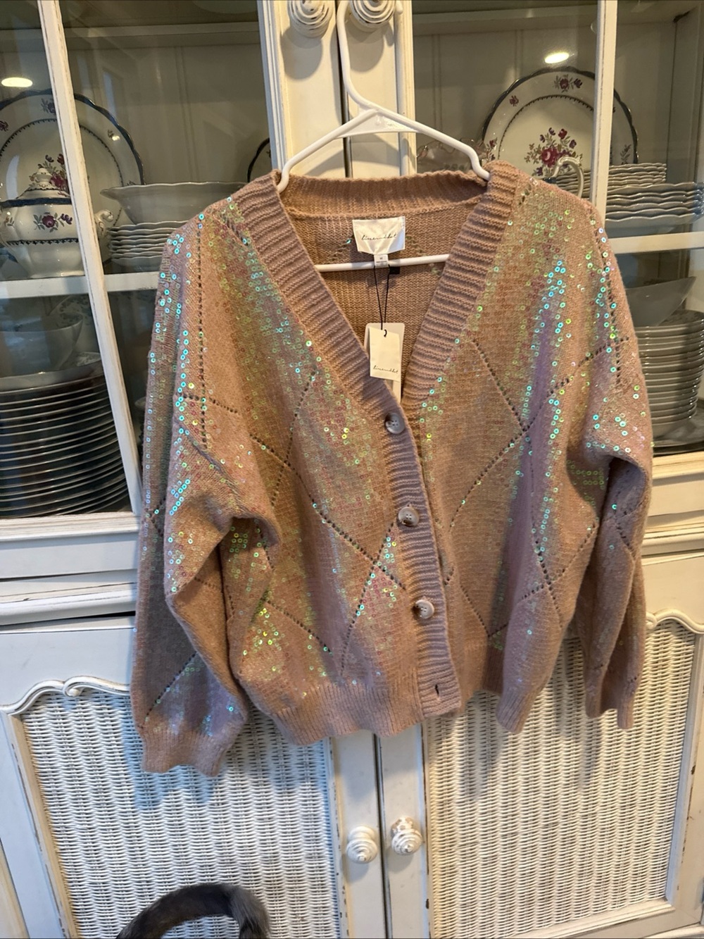 LINE + DOT ANTHROPOLOGIE Womens Pink Mother Of Pearl Sequin NWT  Cardigan Medium